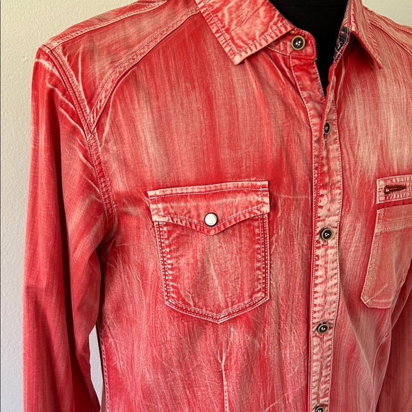 Men's Casual Red Button-Down Shirt - Picture 3 of 14